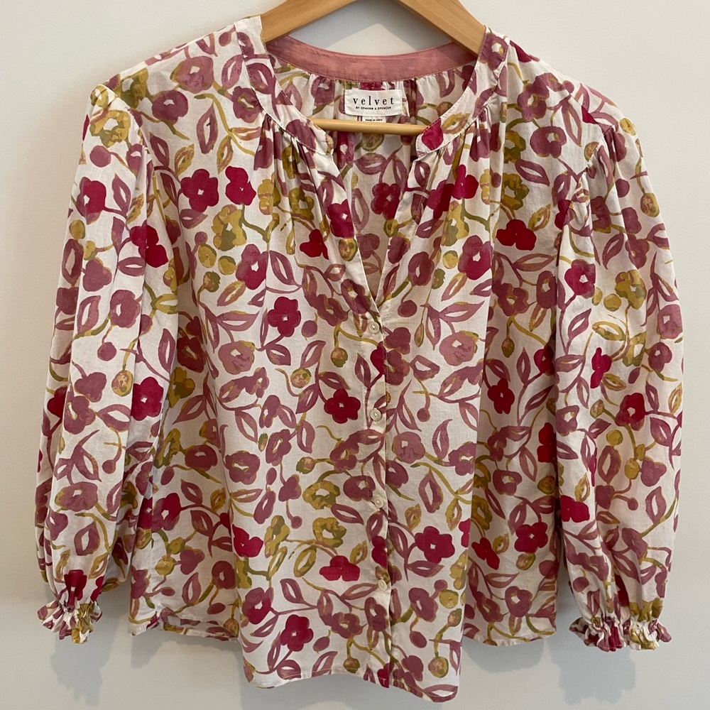 Velvet Women's Floral Blouse - Red and Olive
